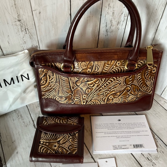 BRAHMIN Tan Trellis Satchel And Matching Wallet - Picture 4 of 15